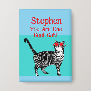Happy Birthday Sie Cool Tabby Cat Mens Husband Button