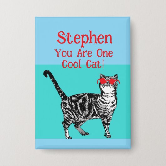 Happy Birthday Sie Cool Tabby Cat Mens Husband Button (Vorderseite)