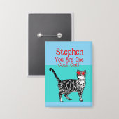Happy Birthday Sie Cool Tabby Cat Mens Husband Button (Vorderseite/Rückseite)