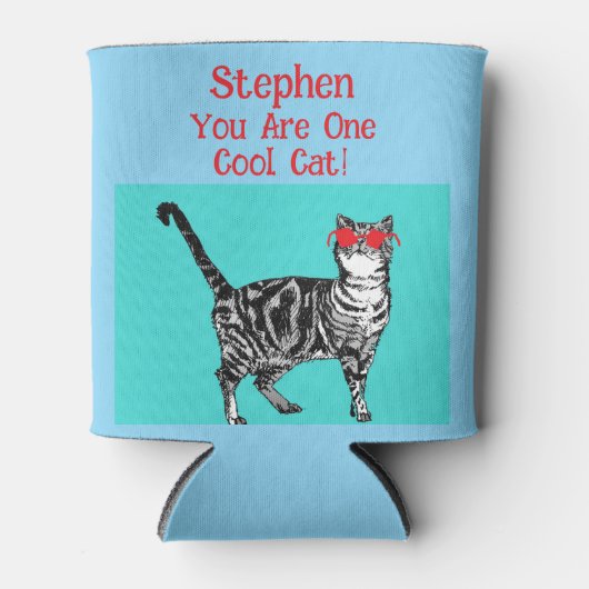 Happy Birthday Sie Cool Tabby Cat Mens Husband Dosenkühler (Vorderseite)