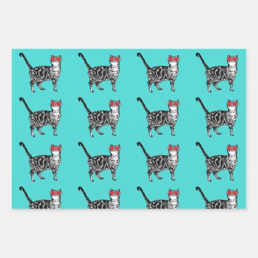 Happy Birthday Sie Cool Tabby Cat Mens Husband Geschenkpapier Set (Vorderseite 2)