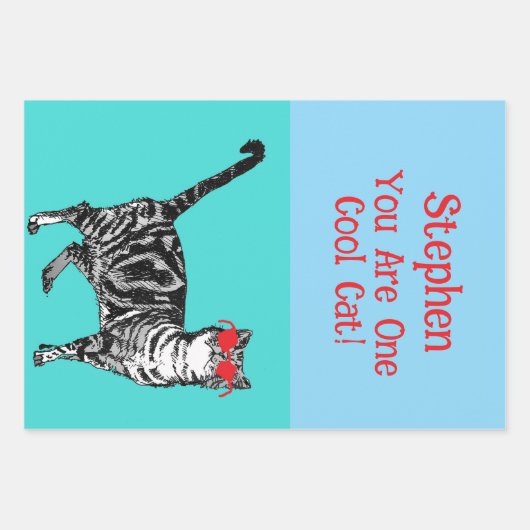 Happy Birthday Sie Cool Tabby Cat Mens Husband Geschenkpapier Set (Vorderseite)