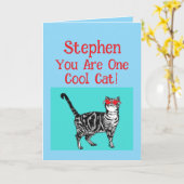 Happy Birthday Sie Cool Tabby Cat Mens Husband Karte (Gelbe Blume)