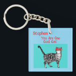 Happy Birthday Sie Cool Tabby Cat Mens Husband Schlüsselanhänger<br><div class="desc">Sie haben Tabby Cat Design Cool. Diese schöne Karte würde jeden Liebhaber von Katzen Anzug machen. Entworfen aus einer meiner originalen Tintenstift-Zeichnungen. Das wird bestimmt Spaß machen!</div>