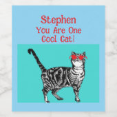 Happy Birthday Sie Cool Tabby Cat Mens Husband Weinetikett (Einzelnes Label)