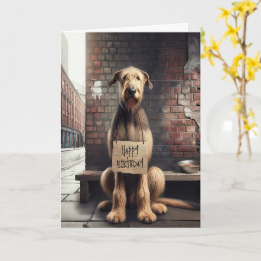 Happy Birthday Sign auf Irish Wolfhound Karte (Gelbe Blume)