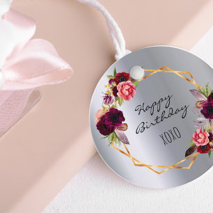 Happy Birthday silbernen geometrischen Blumenburgu Geschenkanhänger