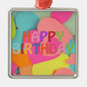 Happy Birthday Silbernes Ornament