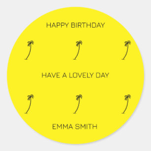 Happy Birthday Silhouette Coconut Trees Runder Aufkleber