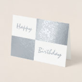 Happy Birthday Silver Foil and White Rectangle Folienkarte (Vorderseite)
