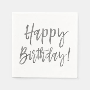 Happy Birthday Silver Foil Napkins Serviette