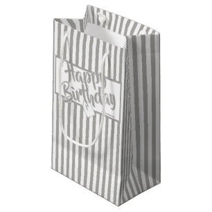 Happy Birthday Silver Gray/White Simple Stripes Kleine Geschenktüte