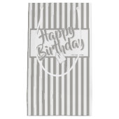 Happy Birthday Silver Gray/White Simple Stripes Kleine Geschenktüte (Vorderseite)