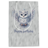 Happy Birthday Silver Owl on Grau Mittlere Geschenktüte (Vorderseite)
