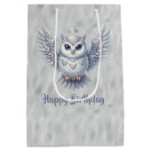 Happy Birthday Silver Owl on Grau Mittlere Geschenktüte (Rückseite)