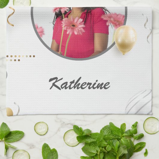 Happy Birthday Simple Custom Foto Gift Geschirrtuch (Gefaltet)