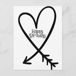 Happy Birthday Simple Heart Arrow Black Text Postkarte
