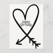Happy Birthday Simple Heart Arrow Black Text Postkarte (Vorderseite)