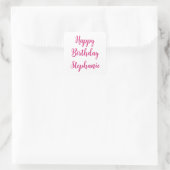 Happy Birthday Simple Individuelle Name Pink Girly Quadratischer Aufkleber (Tasche)