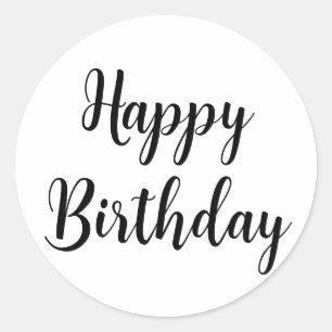Happy Birthday Simple Minimalistisch Black Typogra Runder Aufkleber