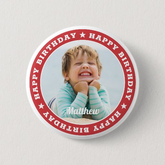 Happy Birthday Simple Modern Custom Foto Button (Vorderseite)