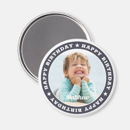 Happy Birthday Simple Modern Custom Foto Magnet (Vorderseite/Rückseite)