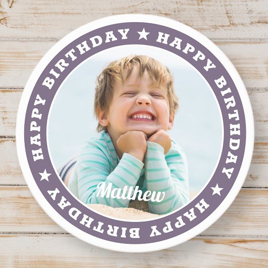 Happy Birthday Simple Modern Custom Foto Runder Pappuntersetzer