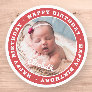 Happy Birthday Simple Modern Foto Runder Aufkleber
