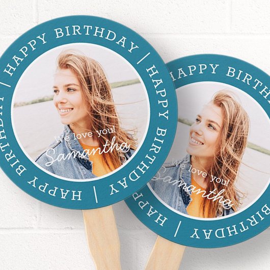 Happy Birthday Simple Preppy Modern Custom Foto H Fächer