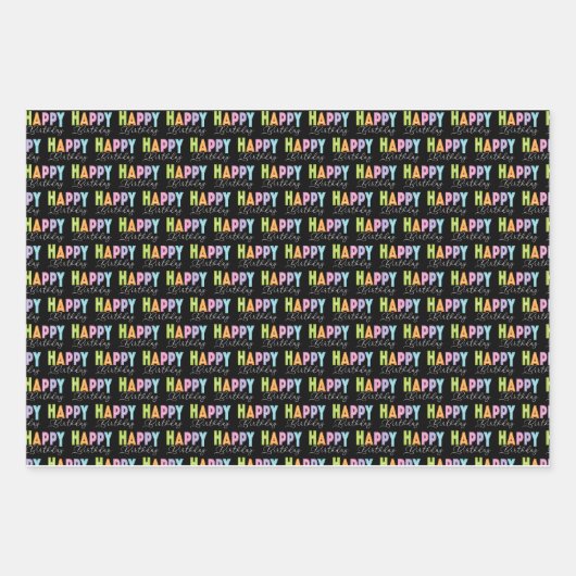 Happy Birthday Simple Typografy Geschenkpapier Set (Vorderseite 3)
