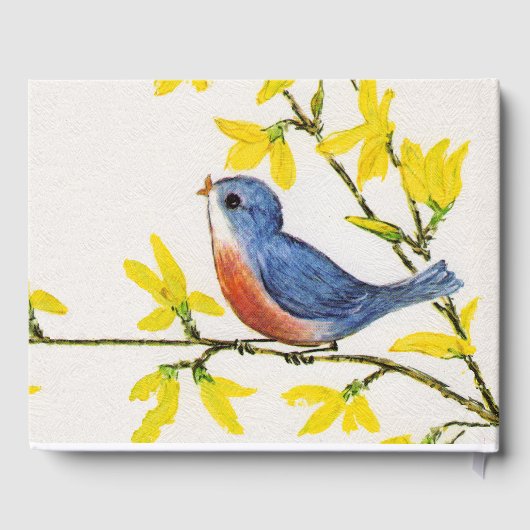 Happy Birthday Singing Blue Red Bird Yellow Blume Gästebuch (Rückseite)