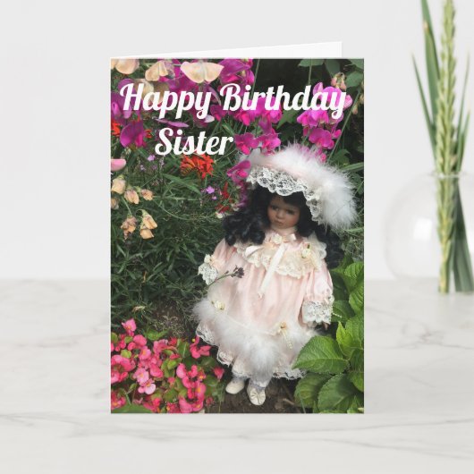 Happy Birthday Sister Black Doll Card Karte (Vorderseite)