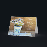 Happy Birthday Sister Card Karte<br><div class="desc">Hübsche Vase aus Gänseblüten und gelben Kuchen elegante Schwester Geburtstagskarte.</div>