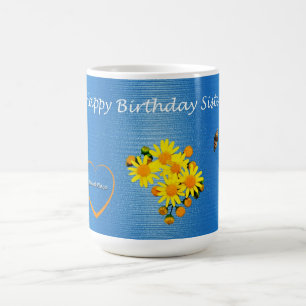 Happy Birthday Sister Floral Butterfly Kaffeetasse