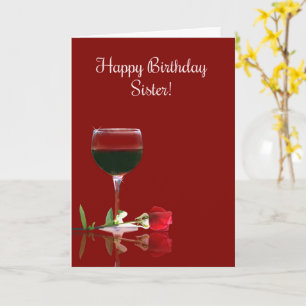 Happy Birthday Sister Funny Wine Themed Card Karte