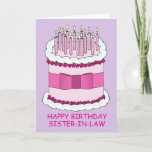 Happy Birthday Sister für Recht Cartoon Cake Karte<br><div class="desc">Ein großer Cartoon mit rosa-weißem Geburtstagskuchen auf mauvem Hintergrund mit den Worten 'Happy Birthday Schwesterschwester',  die unter dem Bild geschrieben sind.</div>