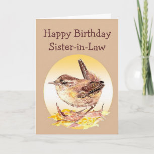 Happy Birthday Sister-in-Law Watercolor Wren Bird Karte
