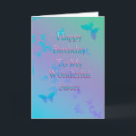 Happy Birthday Sister Karte<br><div class="desc">Blauer und lila Schmetterling Geburtstagskarte.</div>