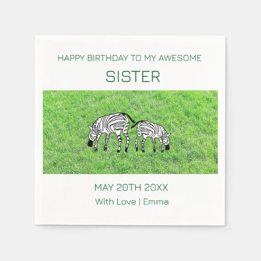 Happy Birthday Sister, Niedlich und Happy Zebras Serviette (Vorderseite)
