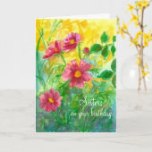 Happy Birthday Sister Pink Cosmos Flowers Karte (Gelbe Blume)