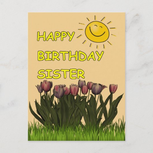 Happy Birthday Sister Sun und Blume Postkarte (Vorderseite)