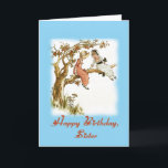 Happy Birthday Sister, Vintag Karte<br><div class="desc">Diese Geburtstagskarte für die Schwester hat ein hübsches Vintages Bild von zwei kleinen Mädchen in einem Apfelbaum von Kate Greenaway. Ich habe das Bild neu gefärbt, um es zu hellen und zu glätten. Ich habe einen Stil verwendet, der in der Viktorianischen Zeit beliebt ist, um das Bild in blau zu...</div>