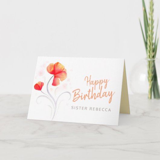Happy Birthday sister watercolor orange wildflower Karte (Vorderseite)