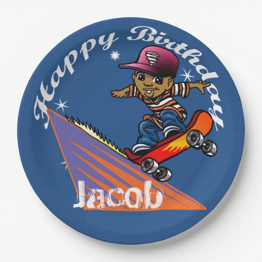 Happy Birthday Skateboarder Pappteller (Vorderseite)