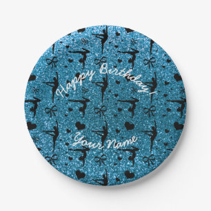 Happy Birthday Sky Blue Glitzer Gymnastik Pappteller