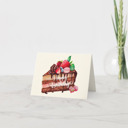 Happy Birthday Slice von Strawberry Chocolate Cake Karte (Vorderseite)