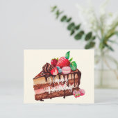 Happy Birthday Slice von Strawberry Chocolate Cake Postkarte (Stehend Vorderseite)