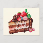 Happy Birthday Slice von Strawberry Chocolate Cake Postkarte (Vorderseite)