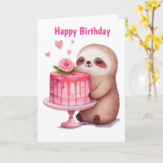 Happy Birthday Sloth Karte (Gelbe Blume)