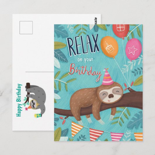 Happy Birthday Sloth Postkarte (Vorne/Hinten)